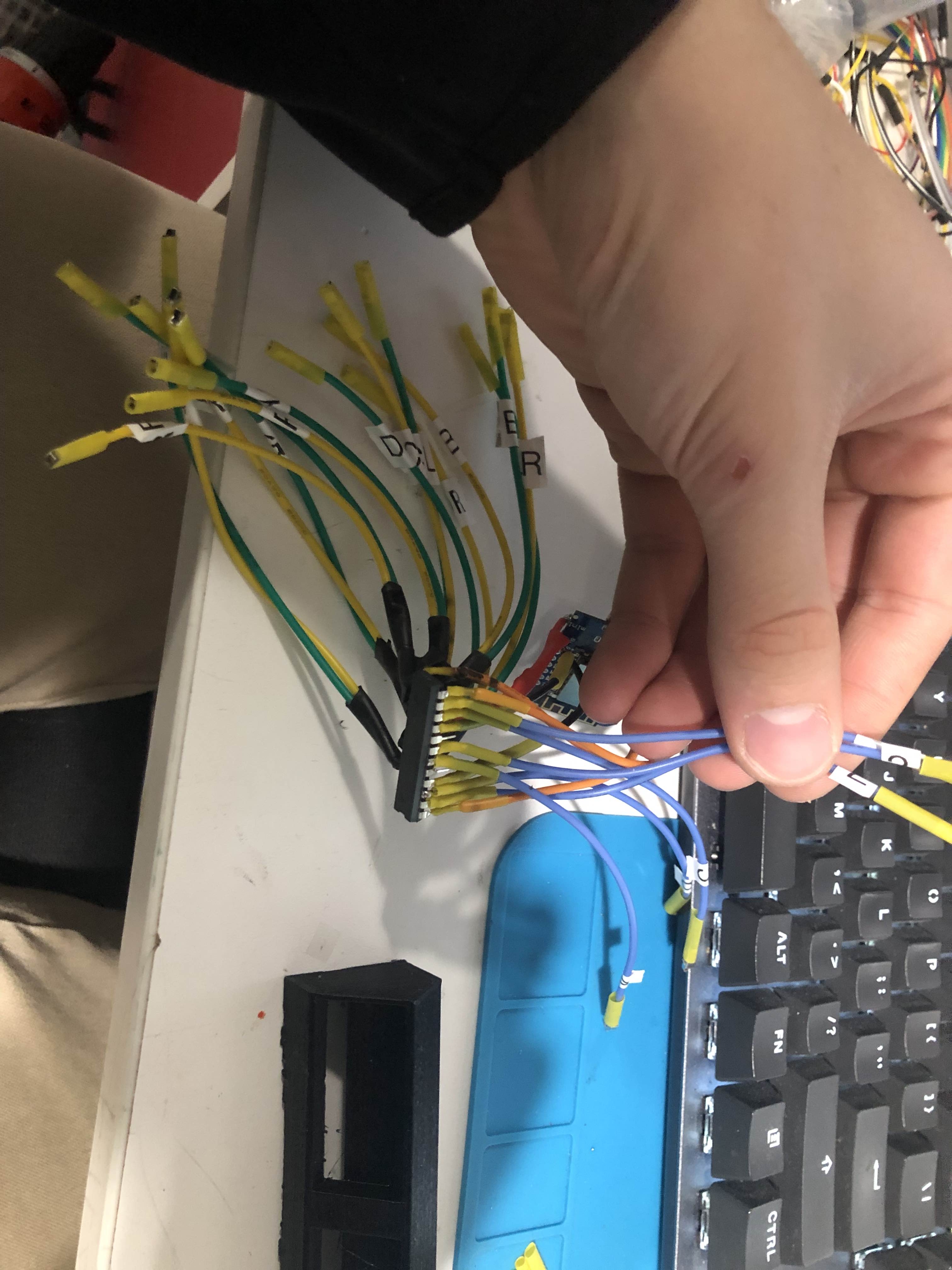 Tons of wires soldered to the MAX7219 chip