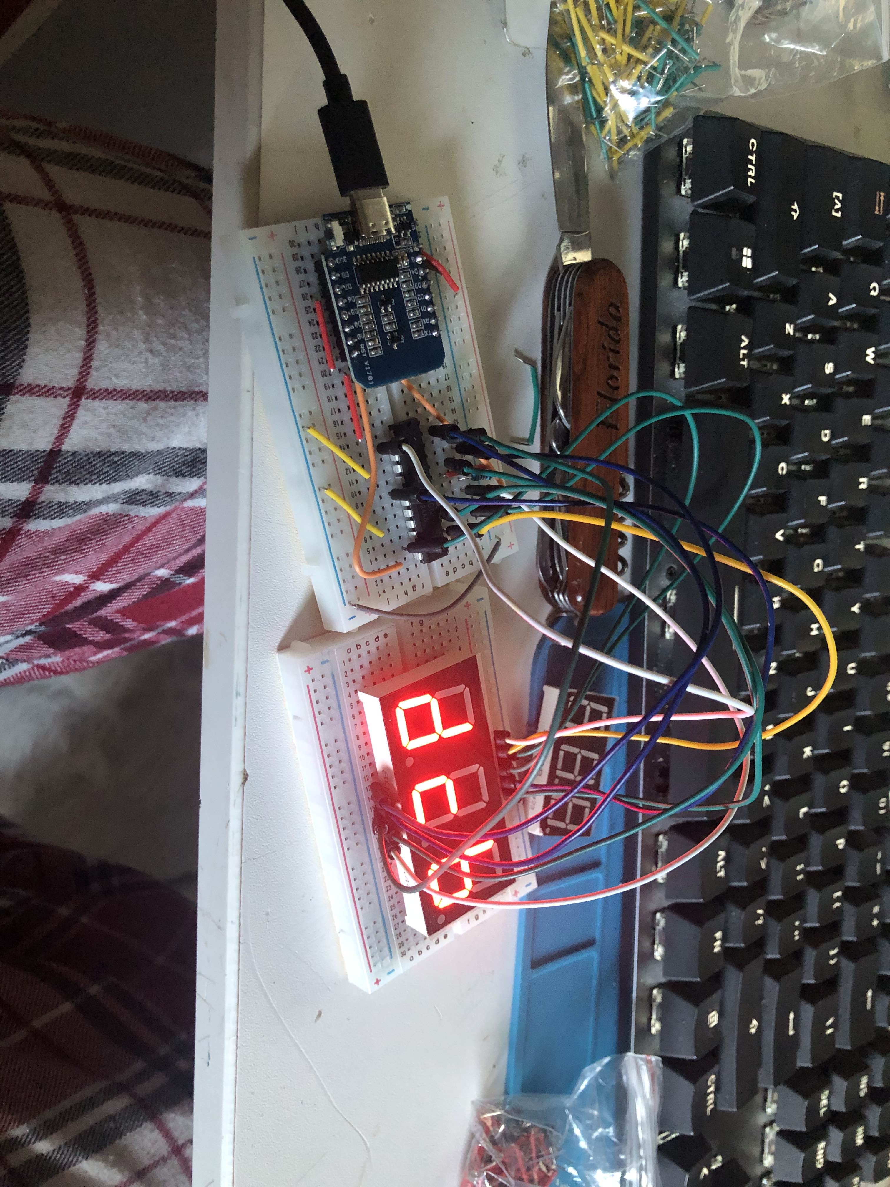 7 segment displays controlled by a breadboard