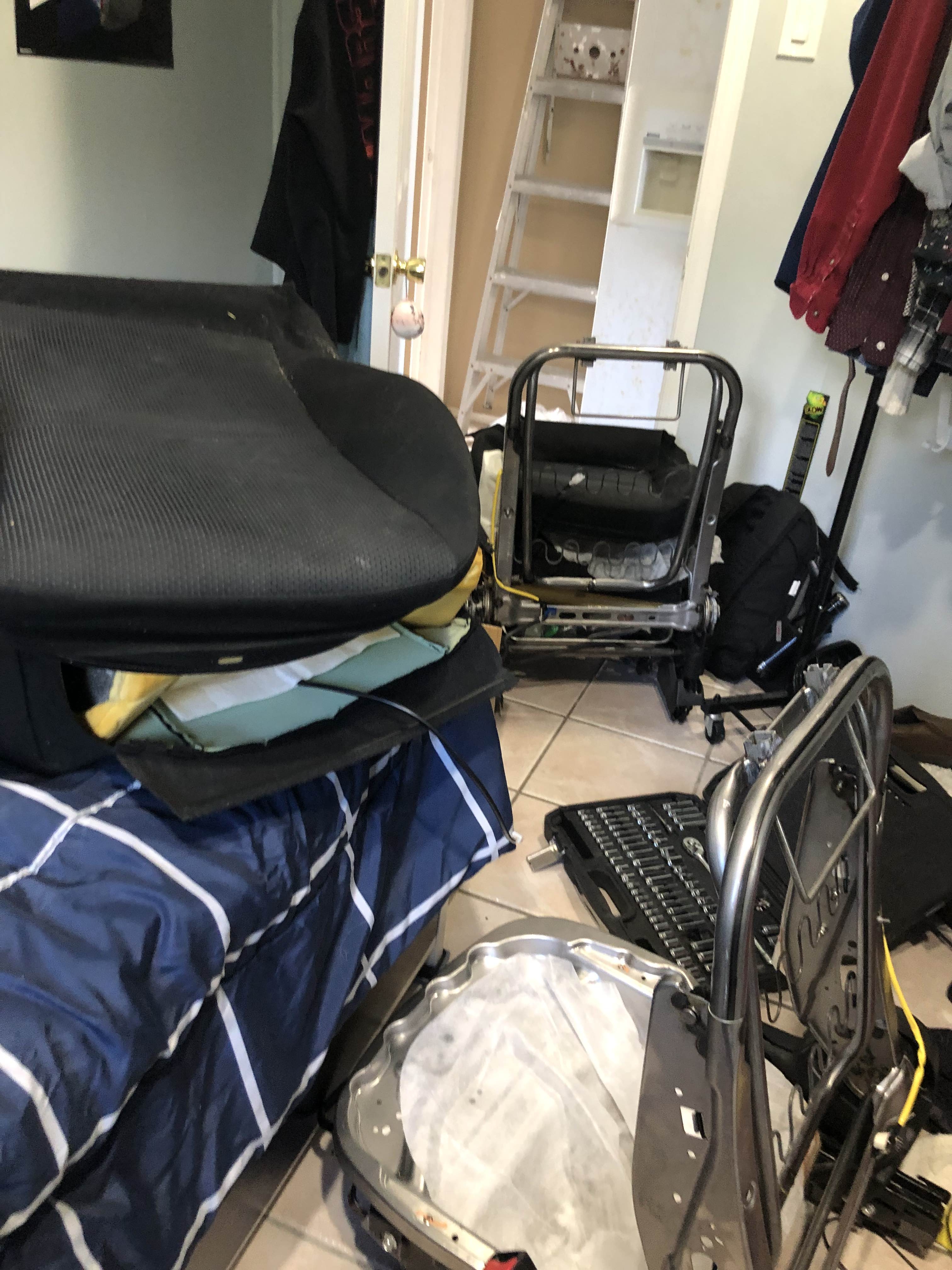 Car seats with upholstery removed