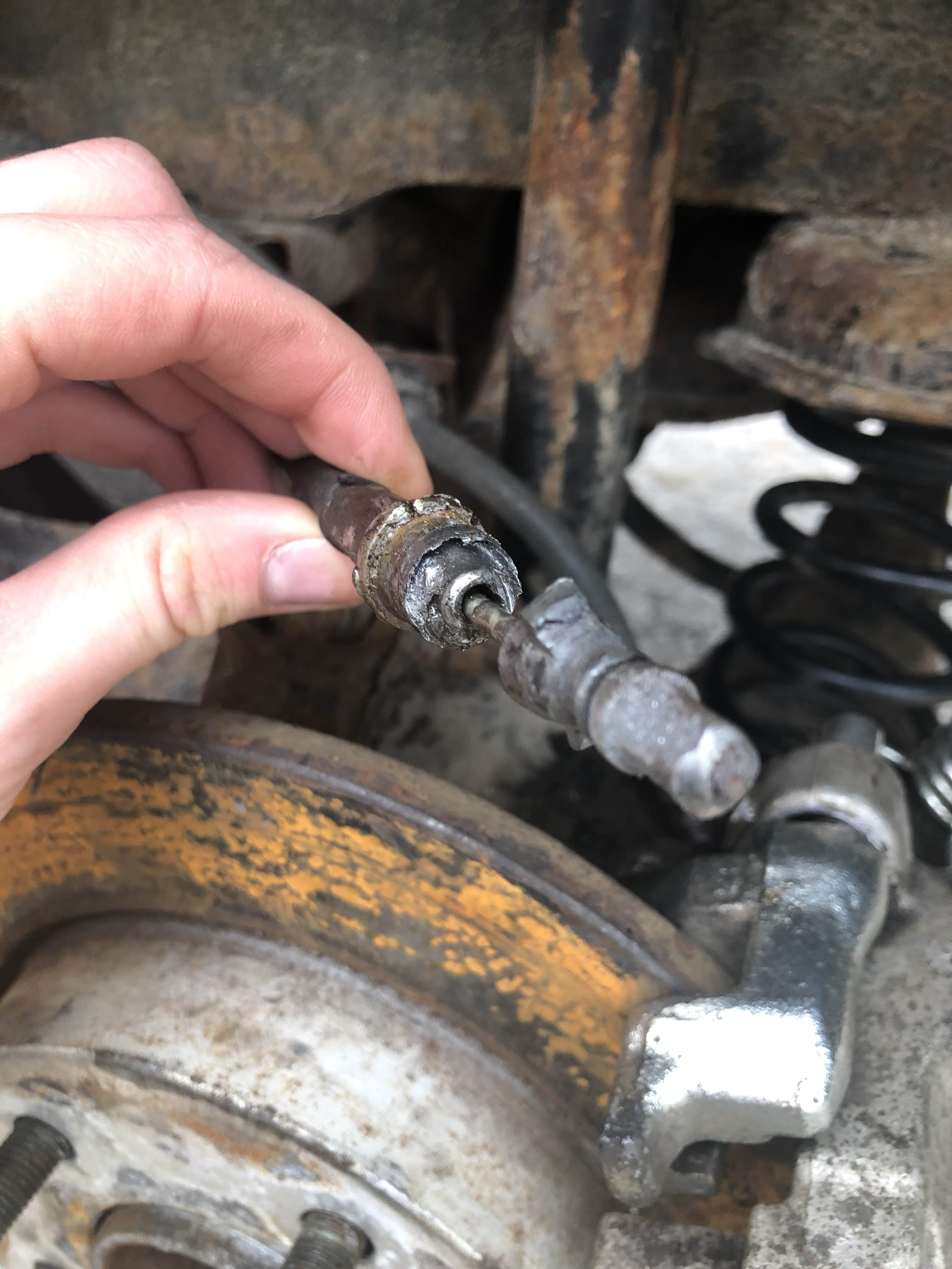 Ebrake cable removed, very dented by punch