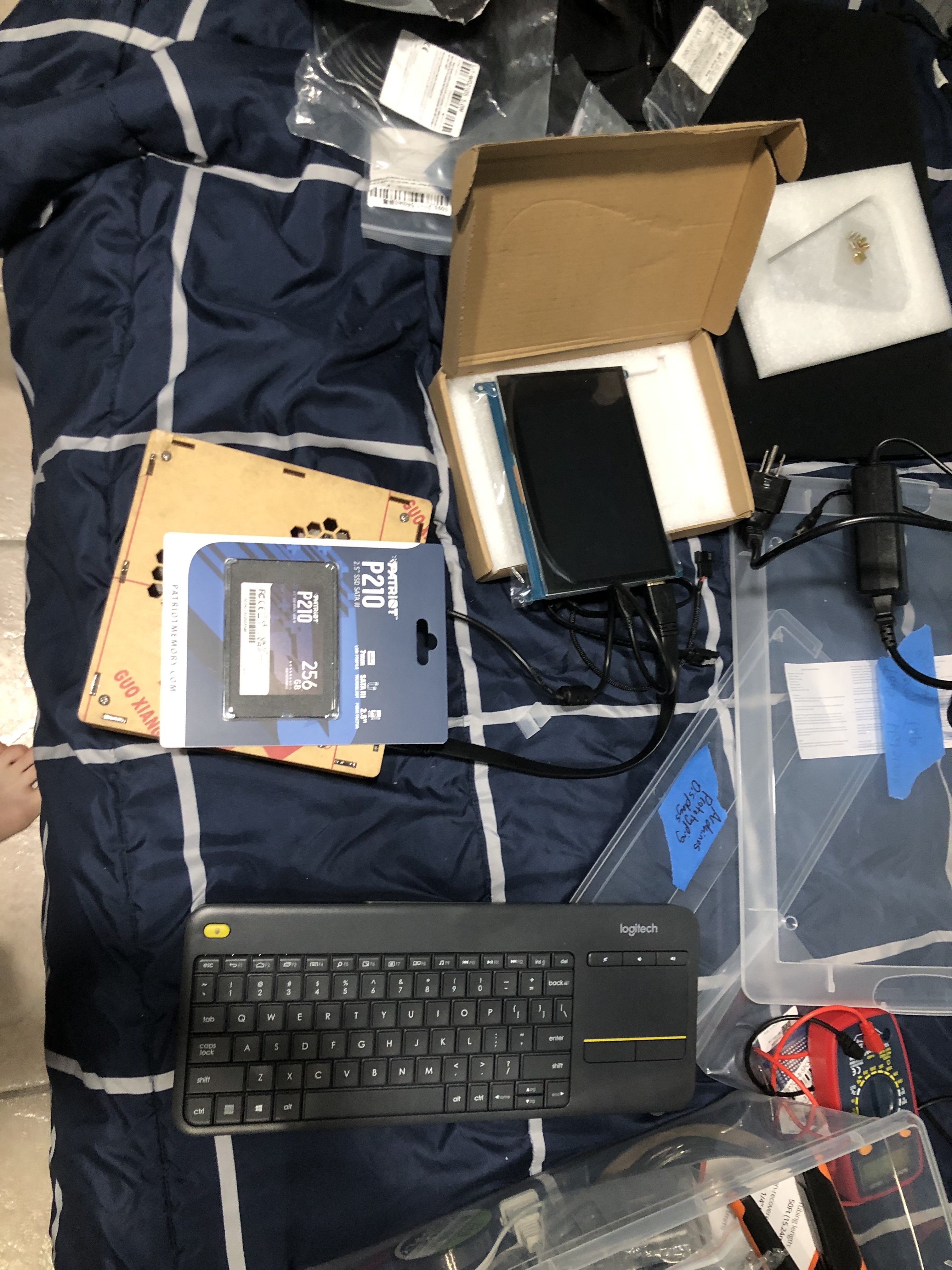 Computer parts: keyboard, display, SSD