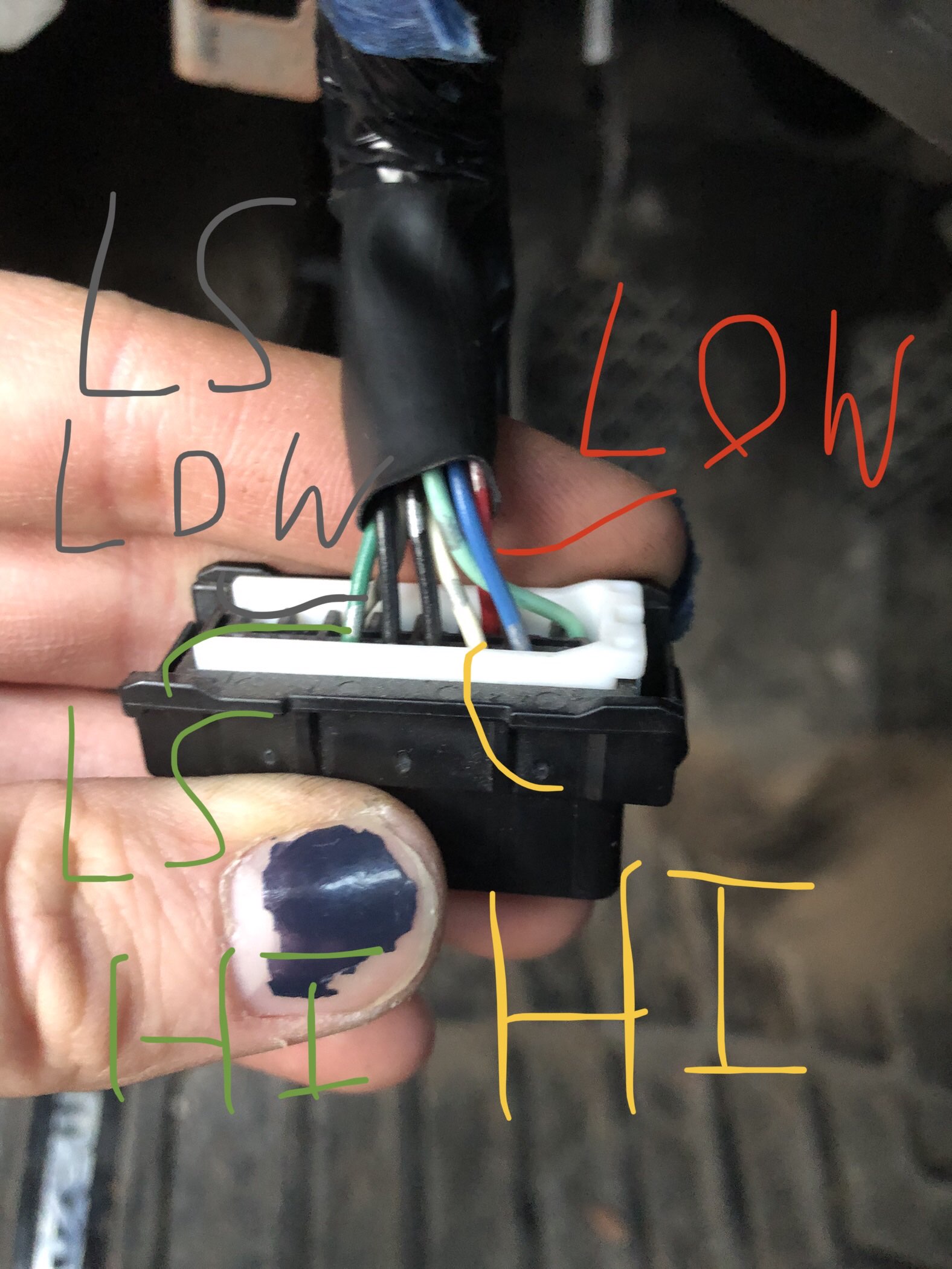 Labelled photo of CAN bus wires