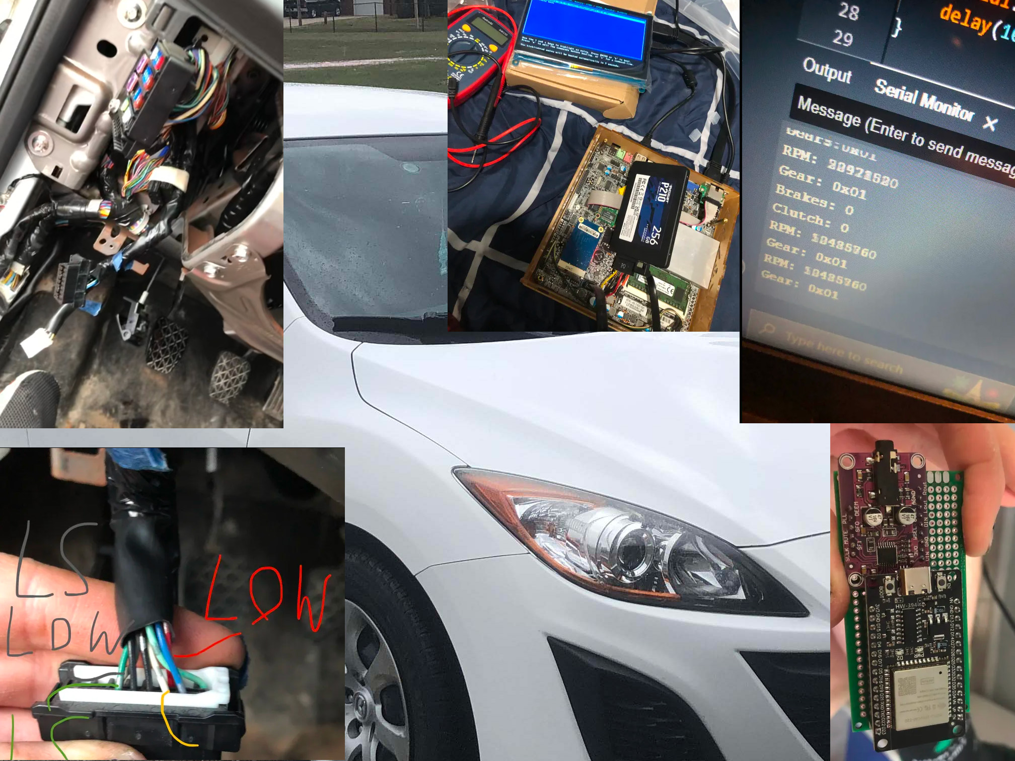 Collage of a Mazda car with various electronic devices