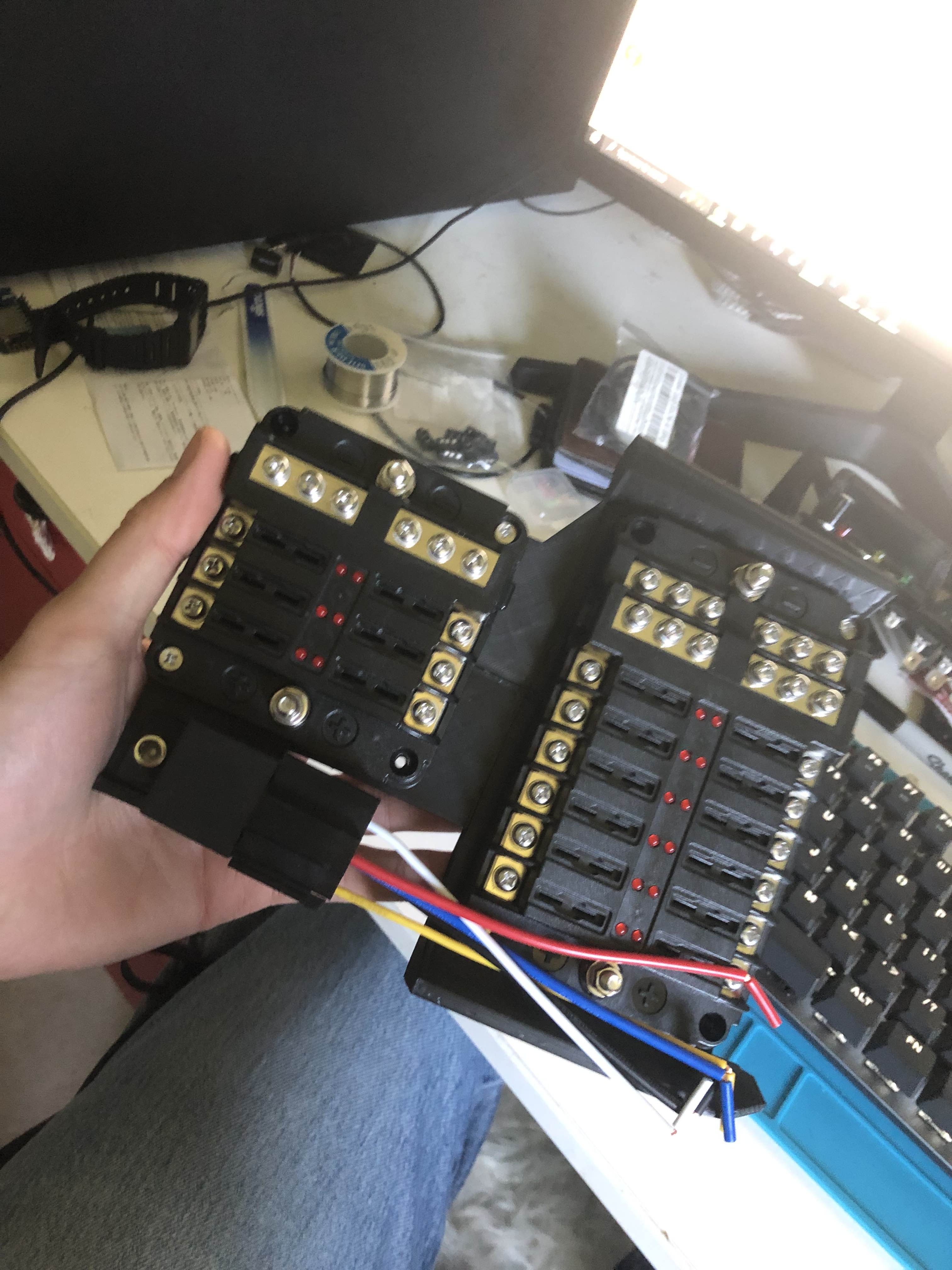 3D printed mounting with fuse boxes attached