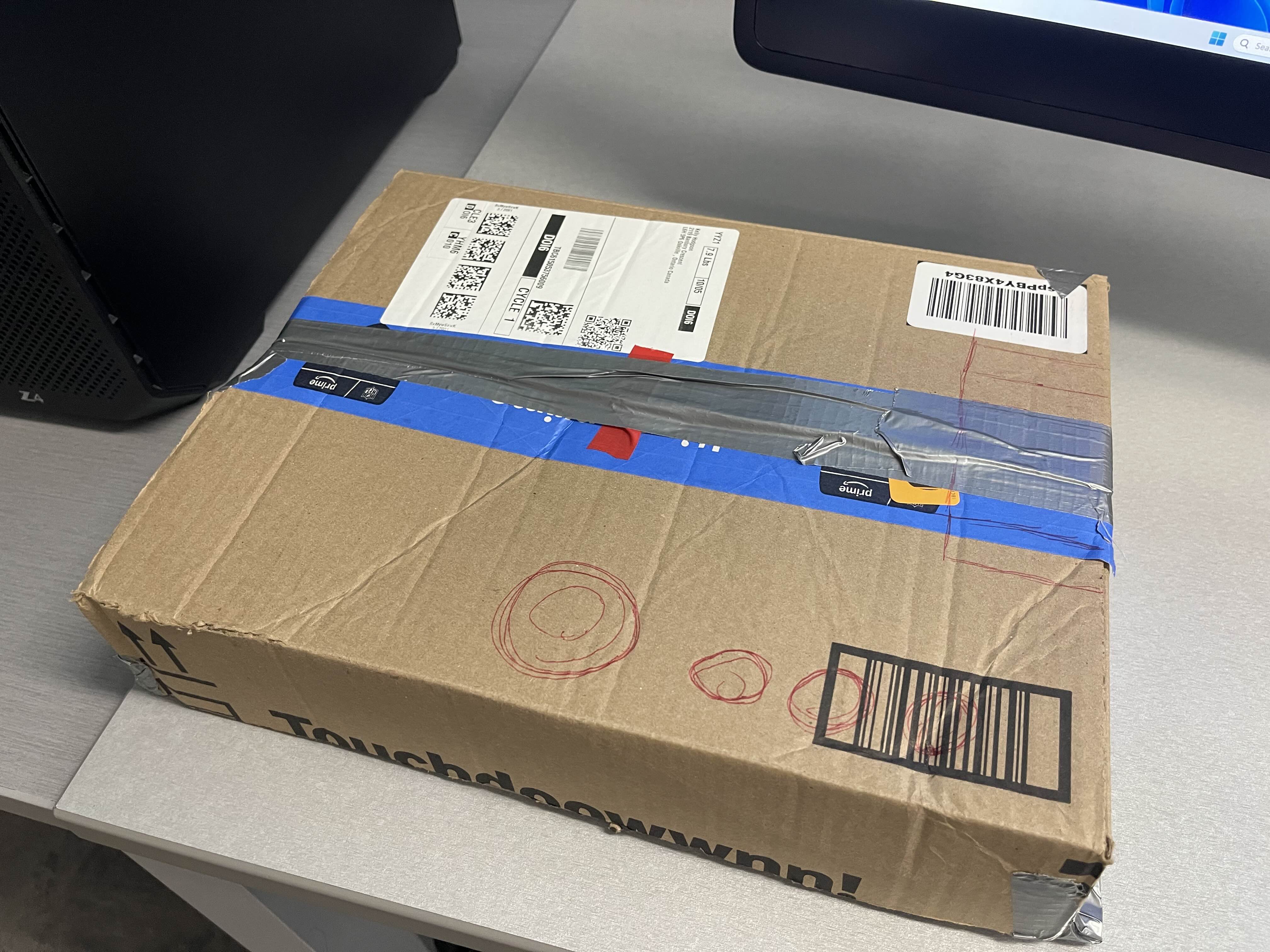 Cardboard box with drawing on it