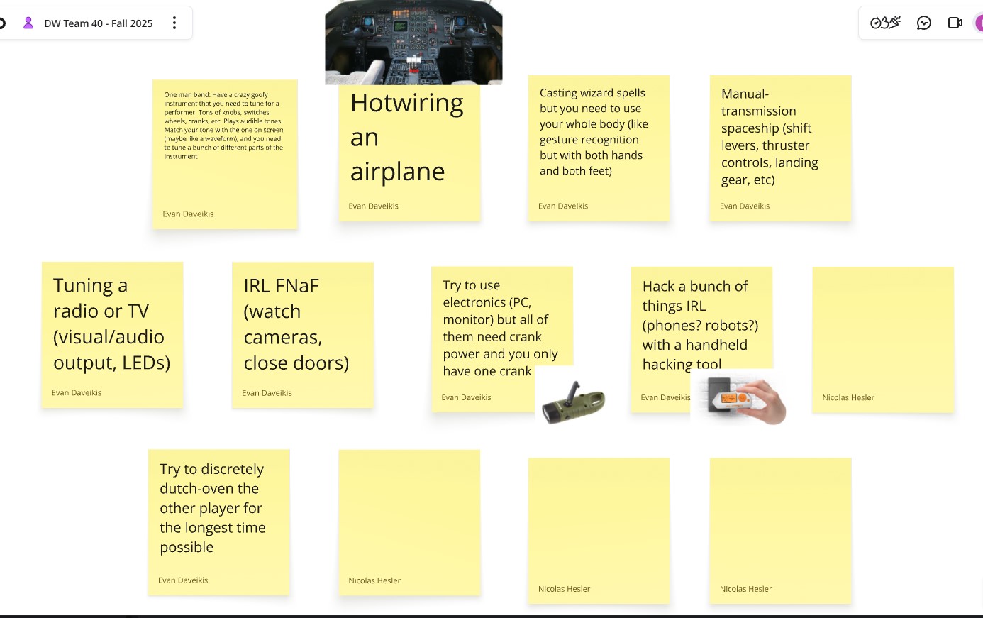 Miro board with alt-controller ideas on sticky notes