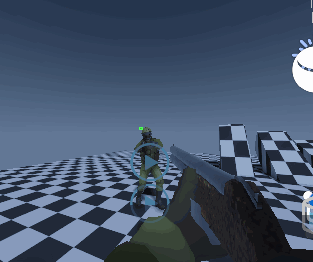 Gif showing a ragdoll spawning when a player is shot