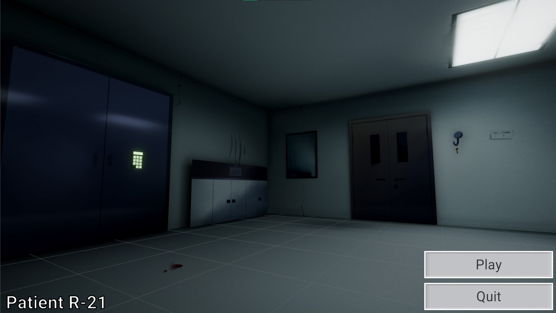 Menu of a game showing a gloomy hospital room