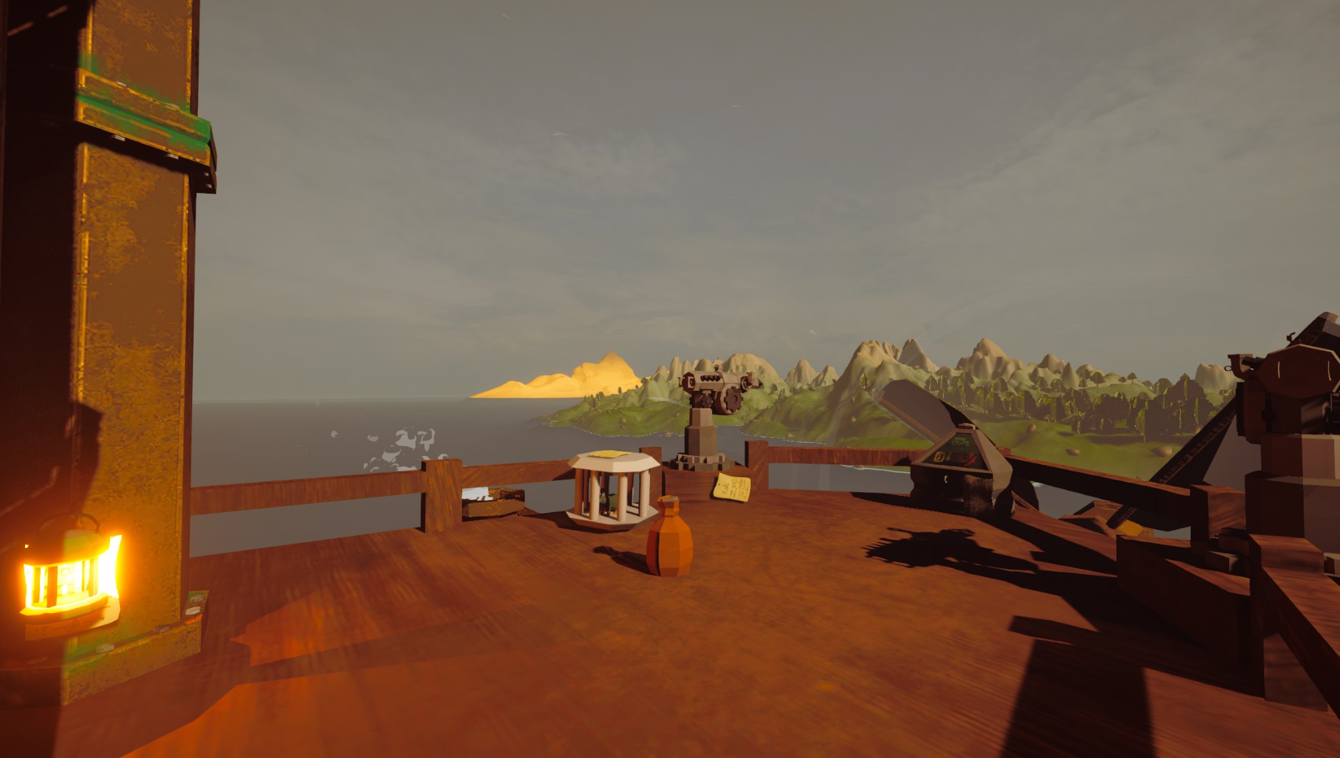 Screenshot of airship deck with terrain in the background