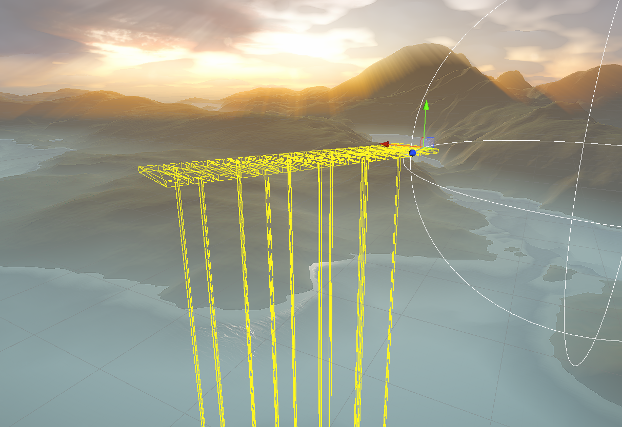 Open terrain landscape with gizmos of a dock