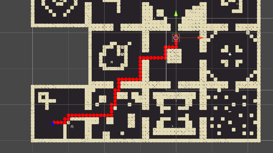 Screencap of a dungeon with a red line showing a path
