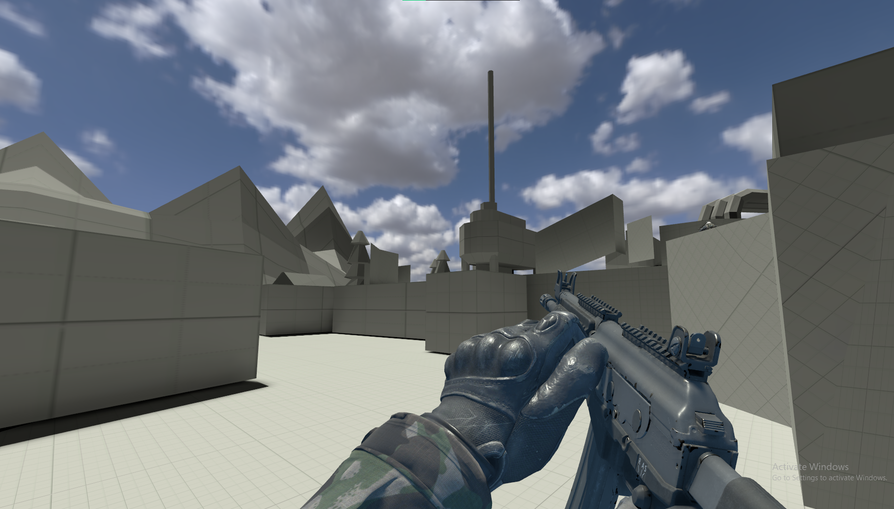 First-person view of a greybox CS2 map