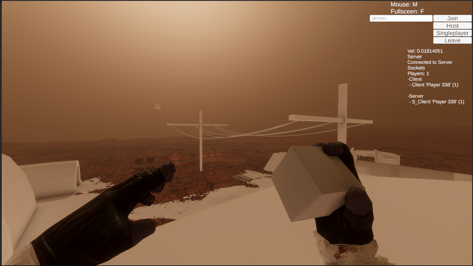 Mars with white test buildings