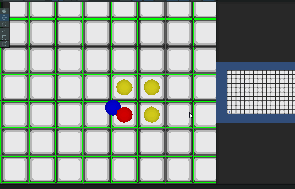 Debug view showing grid tile positions being calculated from the cursor position