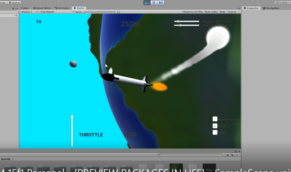 Screenshot of the player controlling a rocket, with the earth and moon visible