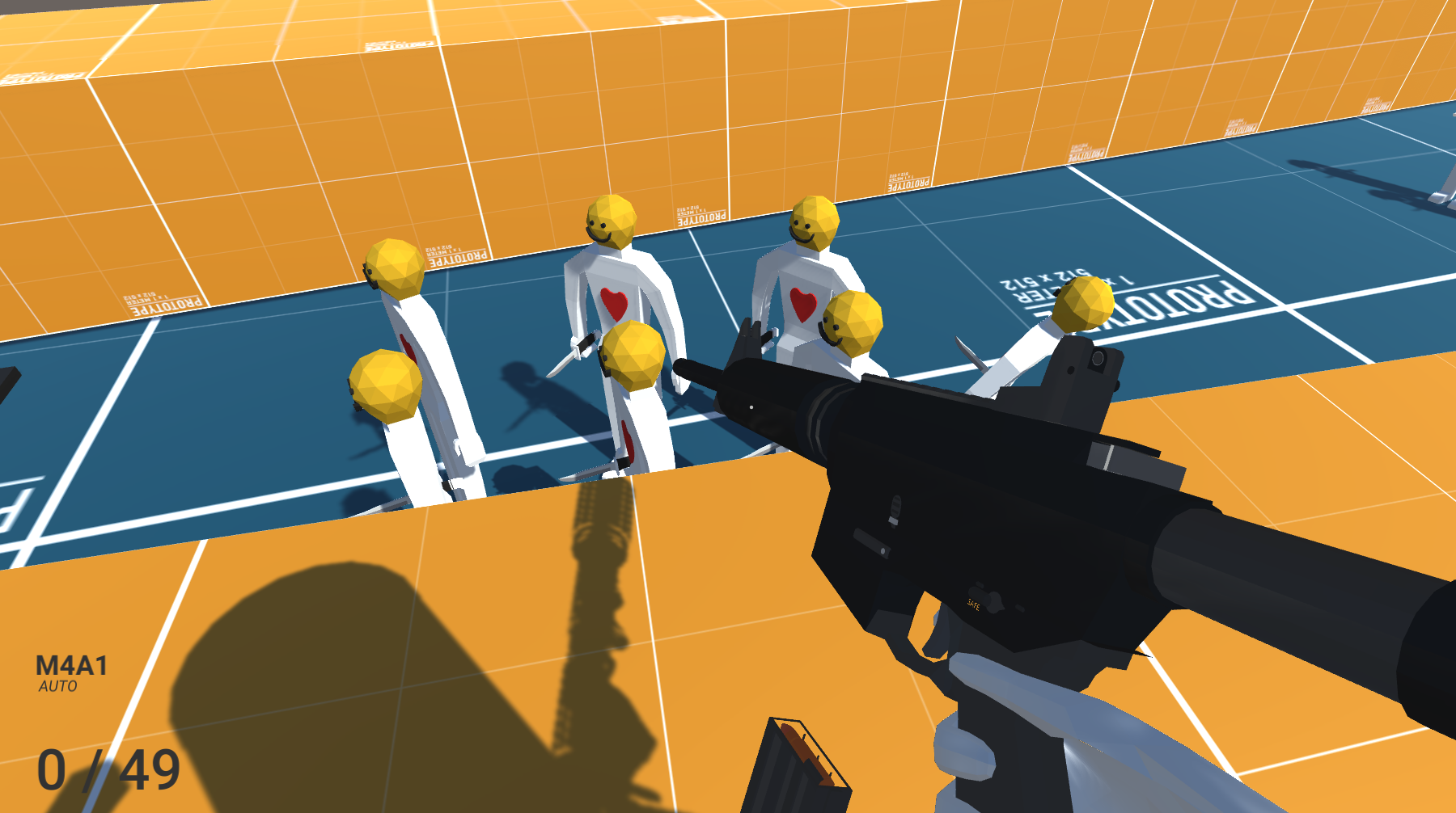 FPS view of the player reloading a rifle, with enemies nearby