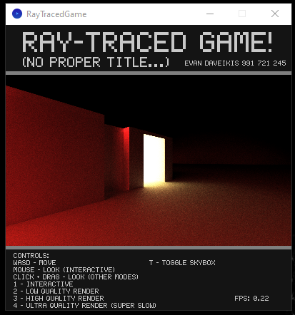 Ray-traced image of a dark building at night, with dim red light