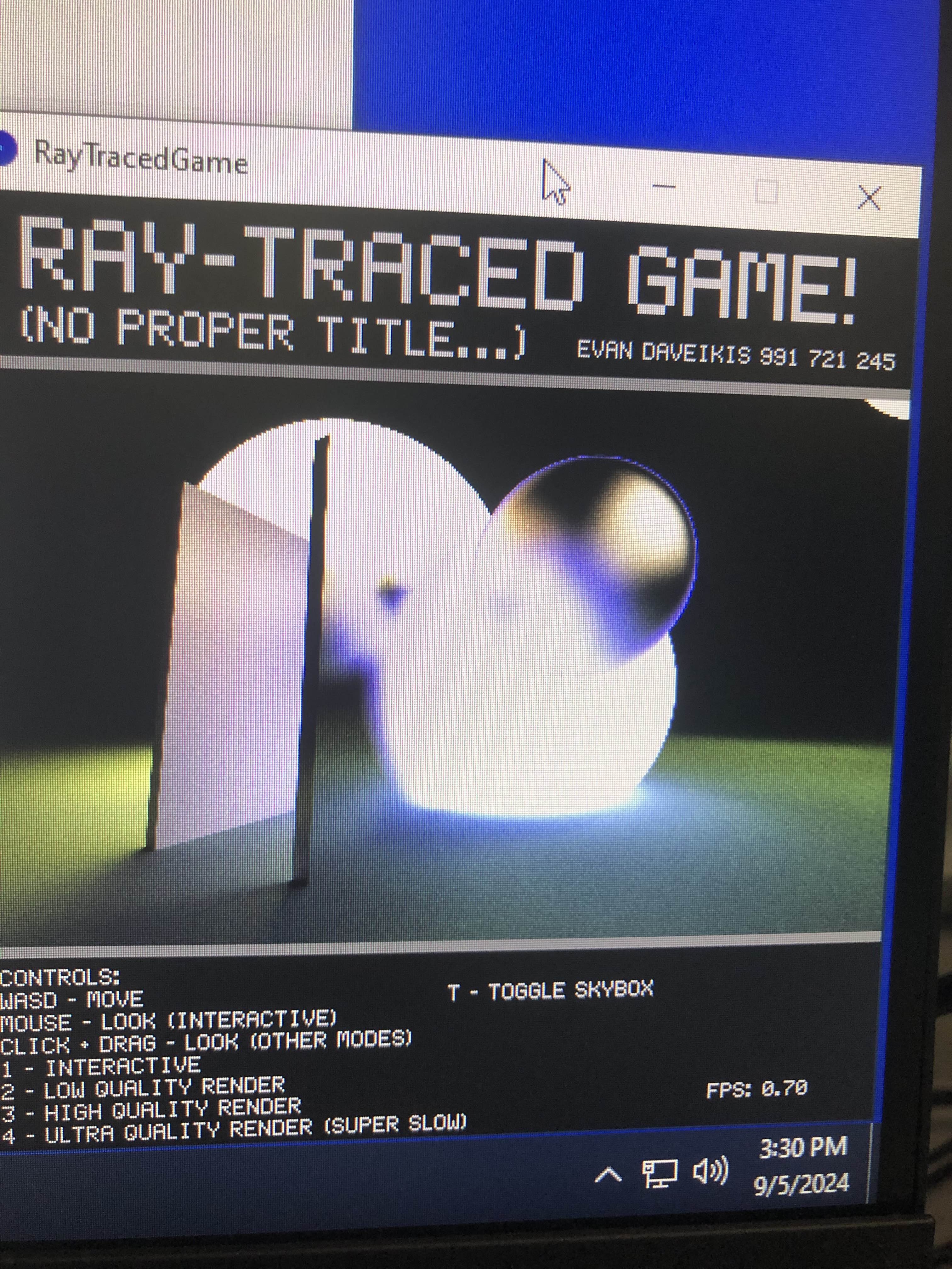 Ray-traced image with spheres, walls, and various lights